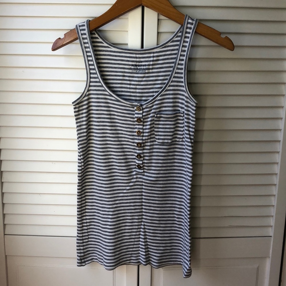 J CREW Striped Tank Top 100% Cotton Henley